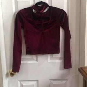 Fashion Nova burgundy velvet crop top